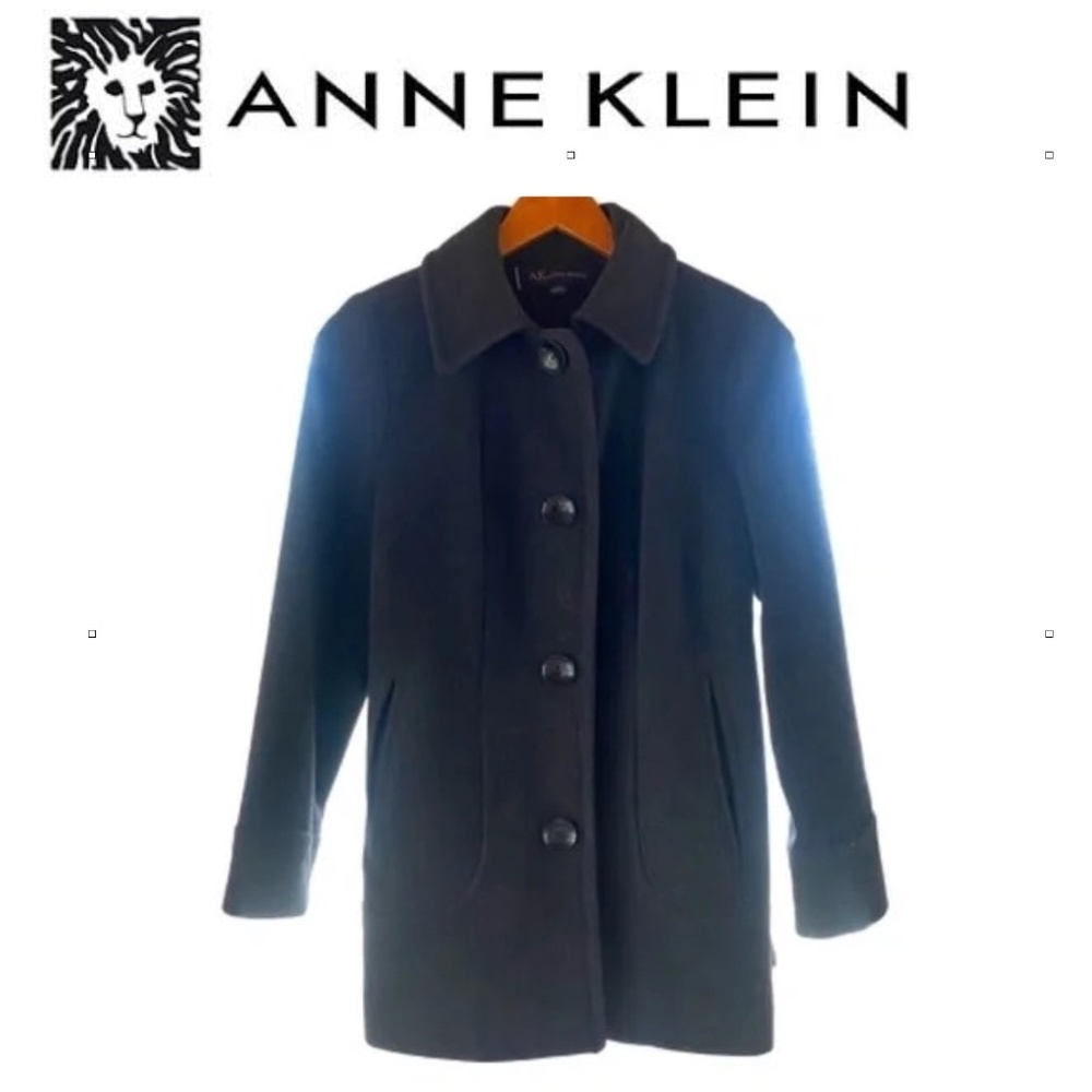 Anne Klein Grey Collared Wool Coat, Small